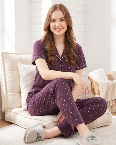 WEET Women’s Cotton Shirt & Pyjama Set | Printed Nightwear Nightsuit 122A