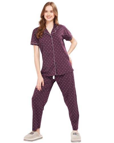 WEET Women’s Cotton Shirt & Pyjama Set | Printed Nightwear Nightsuit 122A