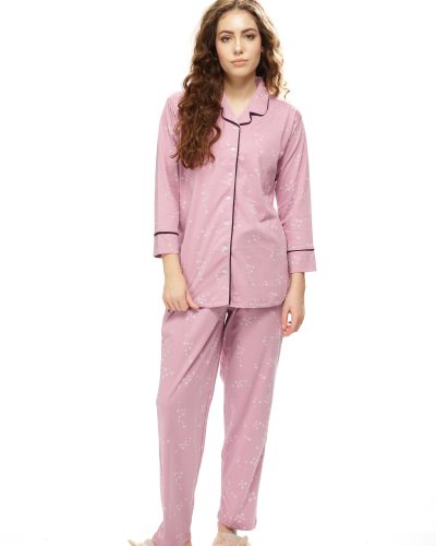 Front view of Women's Light Pink Shirt and Pyjama Set