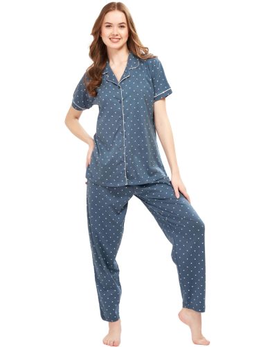 WEET Women’s Cotton Shirt & Pyjama Set | Printed Nightwear Nightsuit 122C