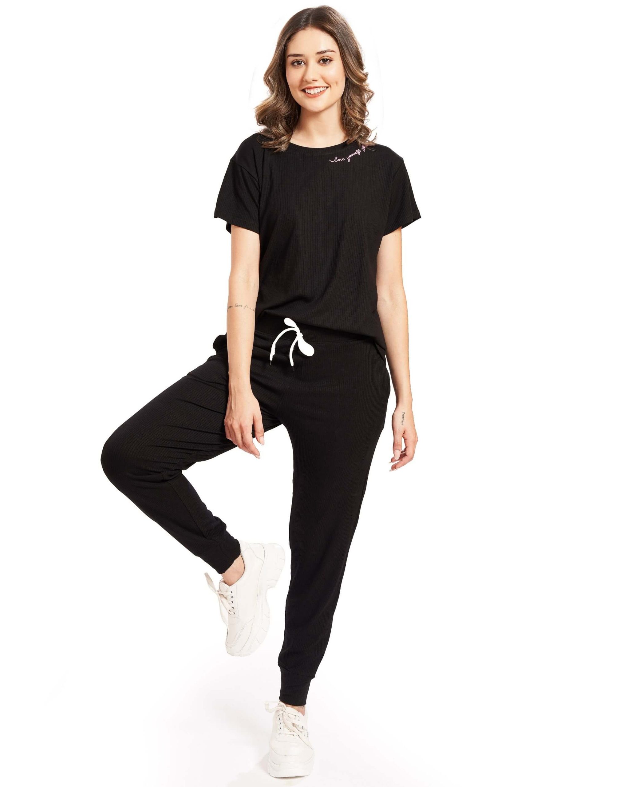 Trendy women's co-ord set featuring T-shirt and joggers