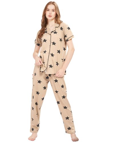 WEET Women’s Cotton Shirt & Pyjama Set | Printed Nightwear Nightsuit 124A