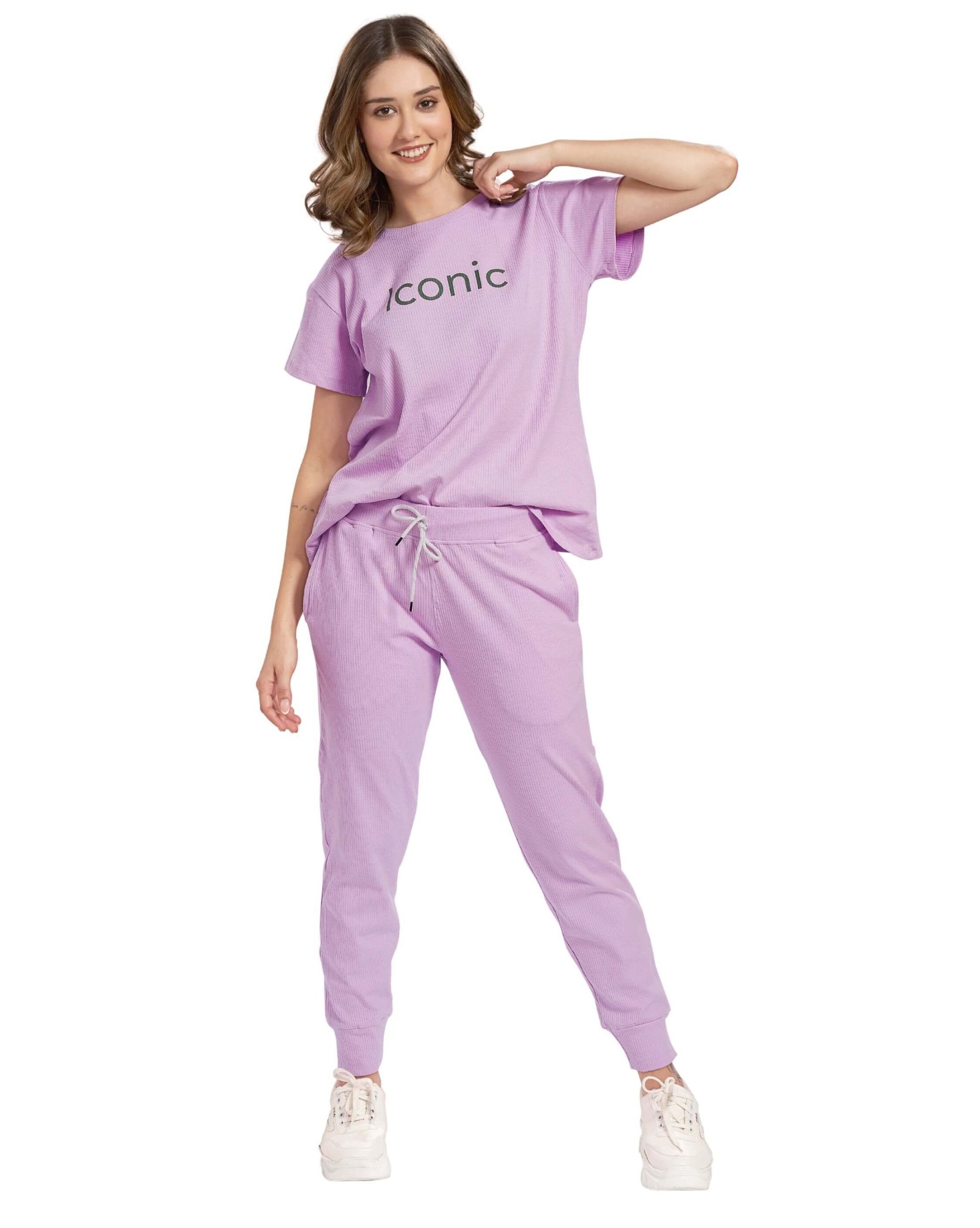 Trendy women's tracksuit pyjama set with T-shirt and joggers pants