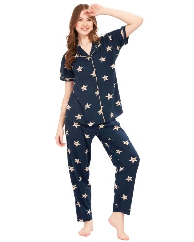 WEET Women’s Cotton Shirt & Pyjama Set | Printed Nightwear Nightsuit 124B