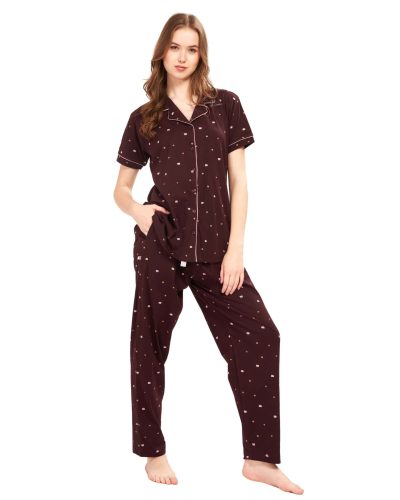 WEET Women’s Cotton Shirt & Pyjama Set | Printed Nightwear Nightsuit 125A