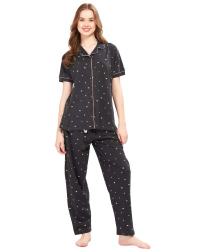 WEET Women’s Cotton Shirt & Pyjama Set | Printed Nightwear Nightsuit 125B