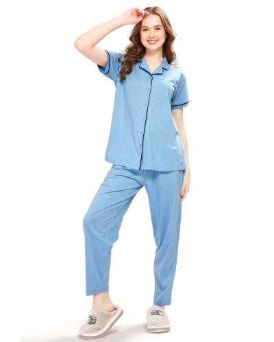 WEET Women’s Cotton Shirt & Pyjama Set | Printed Nightwear Nightsuit 121B