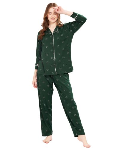 WEET Women's Cotton All Over Printed Shirt & Payjama Nightsuit Set 118