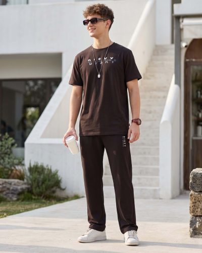 Dark Brown Men's T-shirt and Pyjama Set