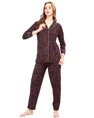 WEET Women's Cotton All Over Printed Shirt & Payjama Nightsuit Set 120