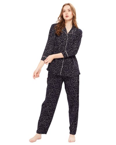 WEET Women's Cotton All Over Printed Shirt & Payjama Navy Blue Nightsuit Set 120