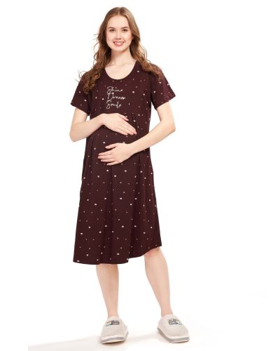 WEET Women's Cotton Heart Knee Length Maternity Nighty ,Feeding Nighty 9408
