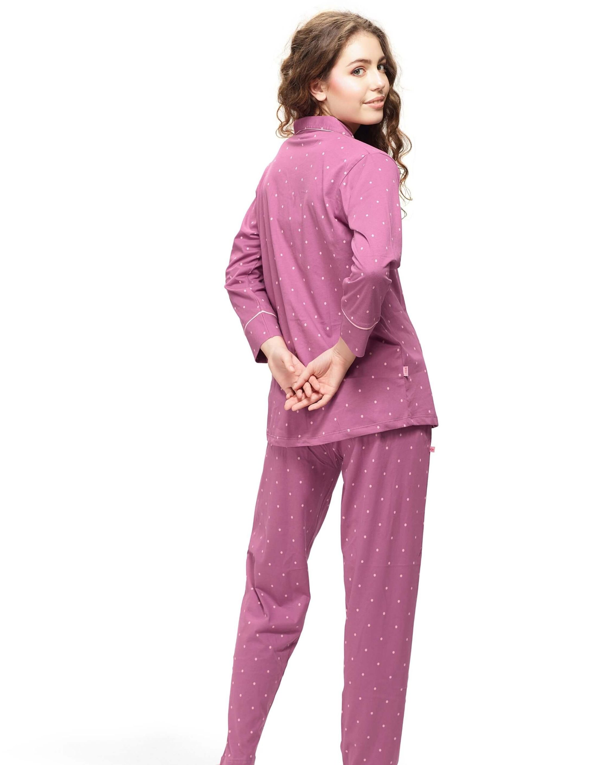 Women's front-open pyjama set with nightdress for casual wear