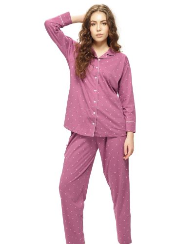 Women's nightwear shirt and pyjama set with elegant front-open design