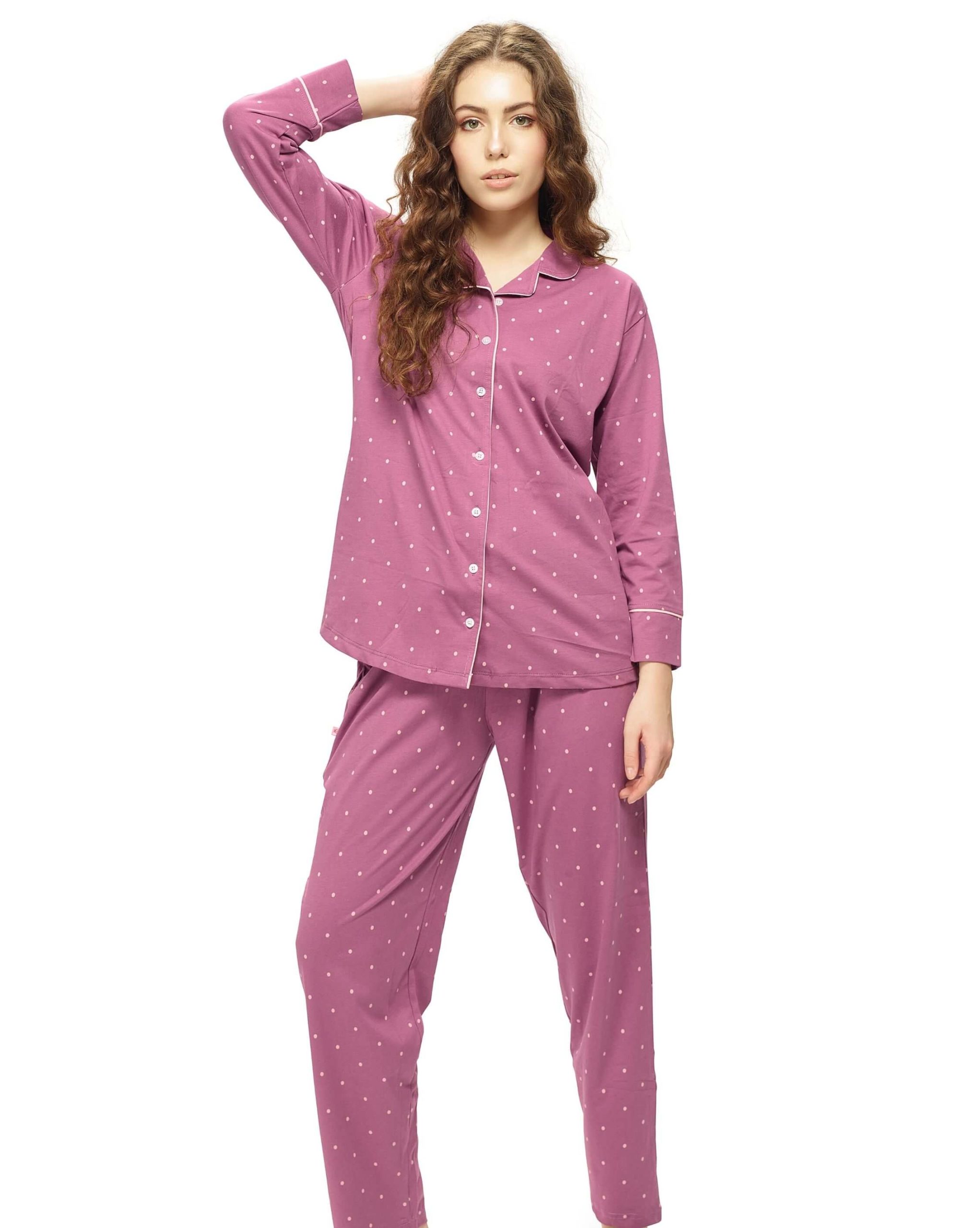 Women's nightwear shirt and pyjama set with elegant front-open design