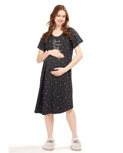 WEET Women's Cotton Heart Knee Length Maternity Nighty , Feeding Nighty Grey 9408