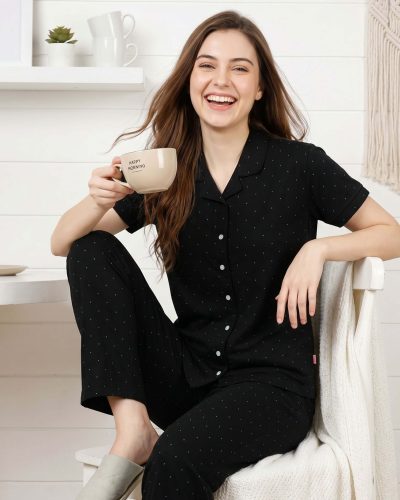 Women's Black Soft Nightsuit