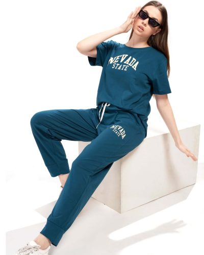 TEAL WEET Printed Round Neck Half Sleeves Co-ord Set Tracksuit for Women – Style 3426