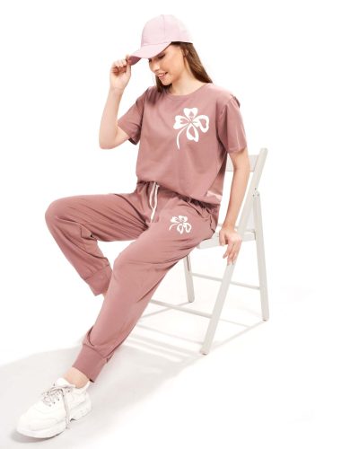 Dusty Rose WEET Printed Round Neck Half Sleeves Co-ord Set Tracksuit for Women – Style 3427