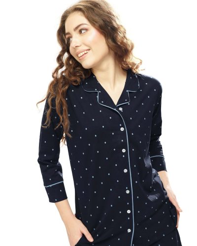 Women's comfy nightwear with front-open nightdress and pyjama pants