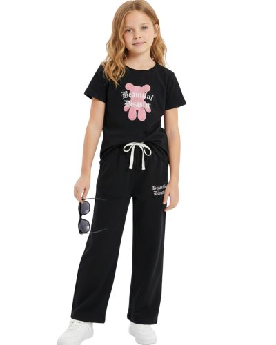 WEET Cotton Printed Night Suit for Girls | Palazo Set Black