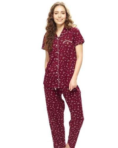 Stylish women's nightwear pyjama set with front-open shirt and pants