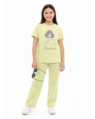 WEET Girls Printed Round Neck Printed T-Shirt and Palazo Pant | Top & Pajama Set 003