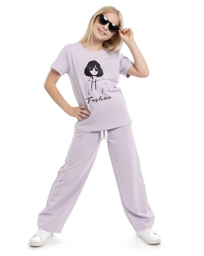 WEET Girls Printed Round Neck Printed T-Shirt and Palazo Pant | Top & Pajama Set Purple