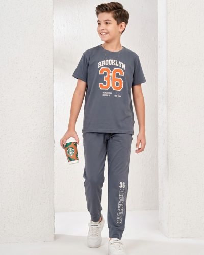 WEET Boys Cotton T-Shirt and Pyjama Set | Printed Nightwear Coord Set – Grey