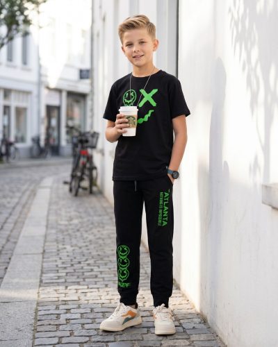 WEET Boys Cotton Pyjama Set with T-Shirt | Printed Nightsuit & Coord Set for Kids –  Black