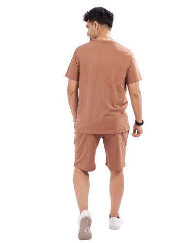 Back view of Men's Light Brown Brooklyn Printed Casual Short Set