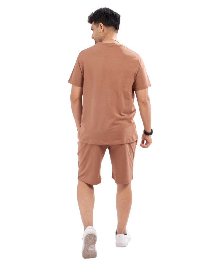 Back view of Men's Light Brown Brooklyn Printed Casual Short Set