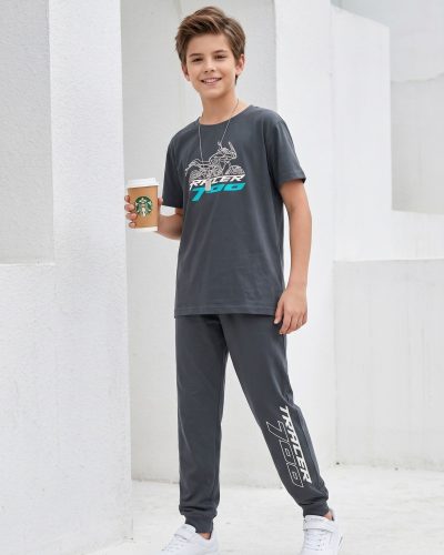 WEET Boys Cotton Pyjama Set with T-Shirt | Printed Nightsuit & Coord Set for Kids –  Grey