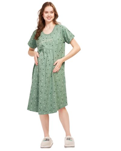 WEET Women's Cotton Heart Knee Length Maternity Nighty ,Feeding Nighty 9411