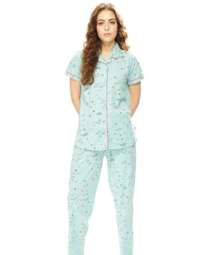 Comfortable women's nightwear set with front-open shirt and pyjamas