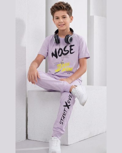 WEET Boys Cotton T-Shirt and Pyjama Set | Printed Nightwear Coord Set – Purple