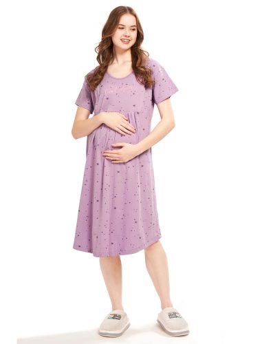 WEET Women's Cotton Heart Knee Length Maternity Nighty ,Feeding Nighty Pink 9411