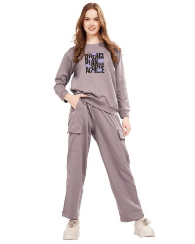 WEET Cotton Sweatshirt & Cargo Pocket Joggers Tracksuit | New Co-ord Set for Women