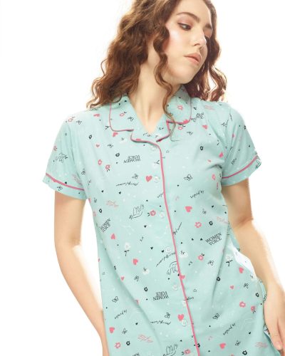 Relaxing women's front-open nightdress pyjama sleepwear set