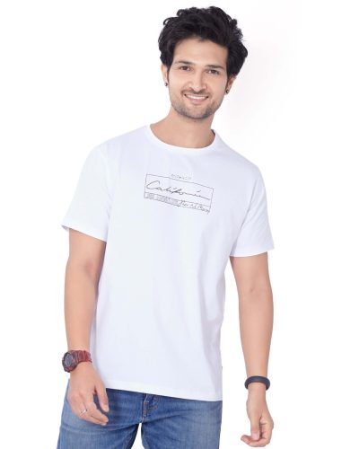 White WEET Men’s Round Neck Half Sleeve T-Shirt – Style 5603