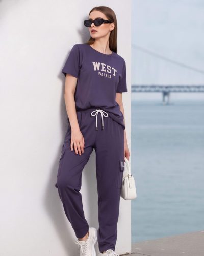 Purple T-Shirt and Pyjama Set for Women – Weet Co-ord T-shirt & Ribbed Joggers Set