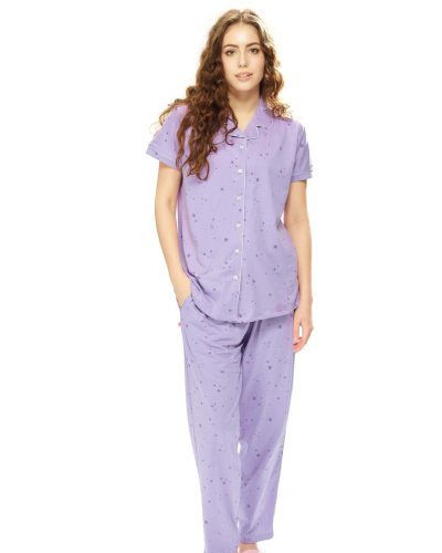 Stylish women's nightwear pyjama set with front-open shirt and pants