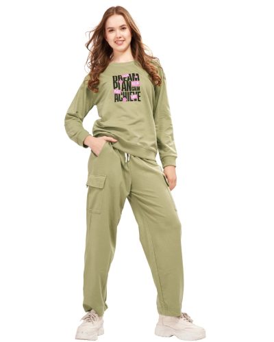 WEET Cotton Sweatshirt & Cargo Pocket Joggers Tracksuit | New Co-ord Set for Women 414B