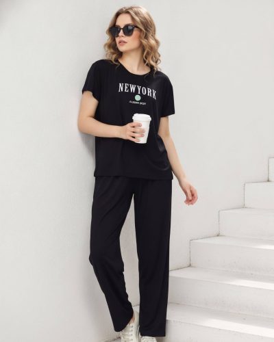 Weet Women’s Black New York Pyjama Set Cotton Nightwear for Women