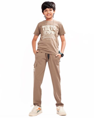 WEET Boys Cotton T-Shirt and Pyjama Set | Printed Nightwear Coord Set – 02BROWN