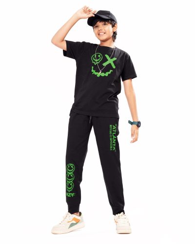 WEET Boys Cotton Pyjama Set with T-Shirt | Printed Nightsuit & Coord Set for Kids –  Black