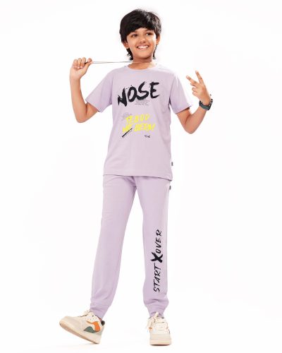 WEET Boys Cotton T-Shirt and Pyjama Set | Printed Nightwear Coord Set – Purple