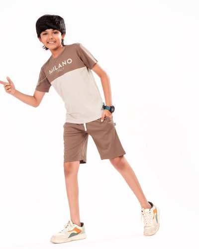 Boys Cotton T-Shirt and Shorts Set | Printed Nightsuit & Casual Coord for boys - Brown