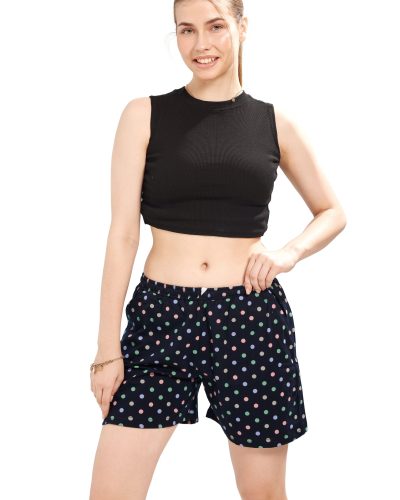 Women's Navy Blue Cotton Dots Printed Casual Shorts