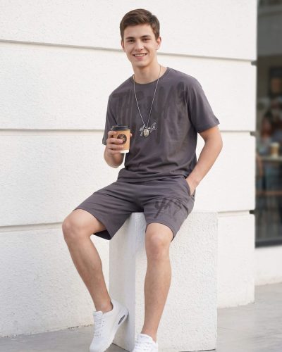 Printed Round Neck Pure Cotton T-Shirt With Shorts - 119A